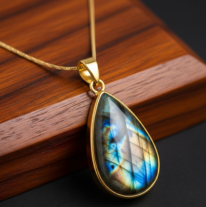 Personnalisable 925 Sterling Silver Dainty Chain 18K Gold Drop Shape Pendant Bohemian Natural Labradorite Healing Crystal Fashion - Product Image 1