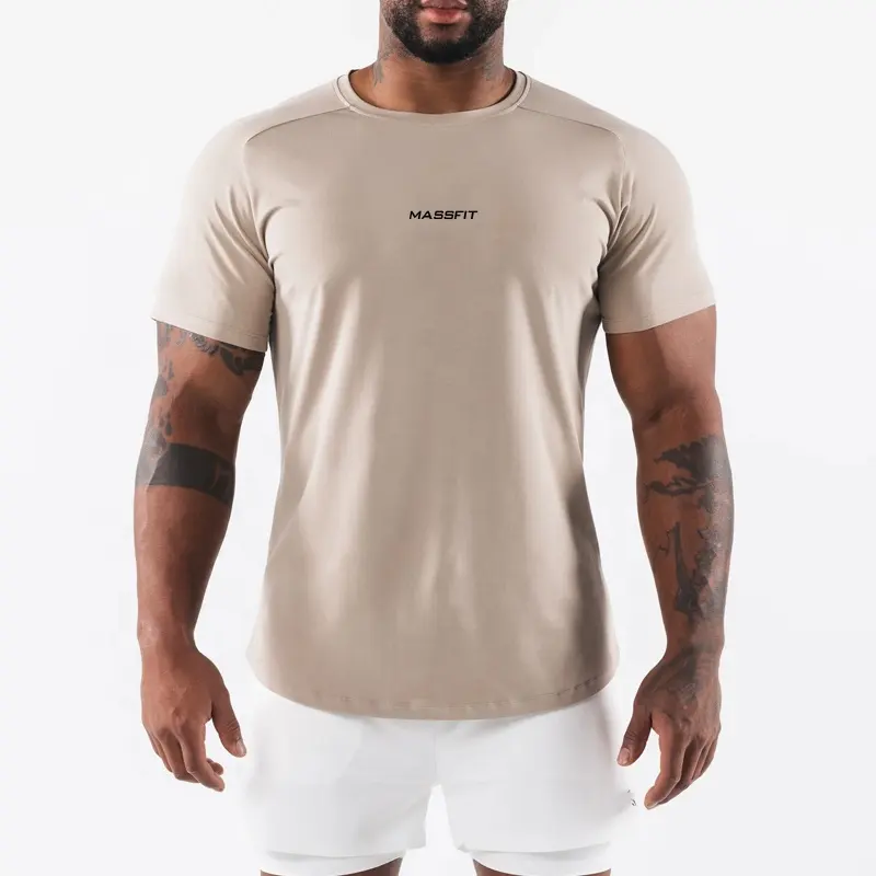 Camiseta básica de algodón, camiseta elástica para hombre, camiseta Premium para correr a granel