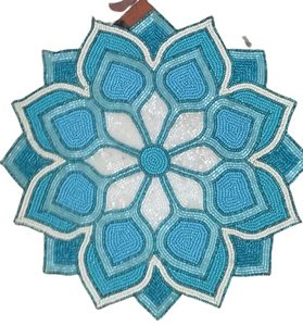 Napperons en polyester design perlé bleu ciel motif rond feuillu pour chevet et table à manger - Product Image 6