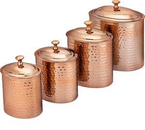 <b>Set</b> of 4 Hammered Dark Antique Copper Kitchen Storage <b>Canister</b> with wood lid Vintage Home Metal Storage <b>Canister</b> - Product Image 6
