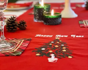 Christmas <strong>Tartan</strong> Plaid <strong>Napkins</strong> with Deer Happy New Year Tree Factory Custom Cotton Embroidered Red Placemats <strong>Napkins</strong> and Runner - Product Image 5