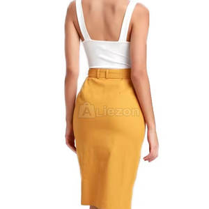 Jupe en cuir classique jaune pour femmes Jupe en cuir pour femmes élégantes au toucher doux pour un usage quotidien - Product Image 5