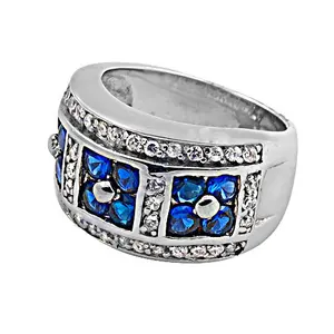 <b>Women's</b> Statement <b>Ring</b> with Silver Blue Sapphire Topaz Oval Cut Rhodium Plated <b>Set</b> with Pearl-Elegant Style - Product Image 3