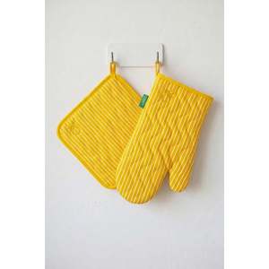 Be-28454-Ye Ensemble de cuisine 100% coton rayé jaune 17*30 cm - 20*20 cm (Gants et protège-plat) - JAUNE - Product Image 1