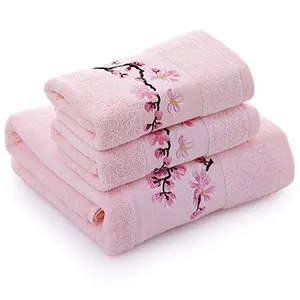 New Design high quality cotton cheap home textile gift set towel Embroidery Bath Towel for sale