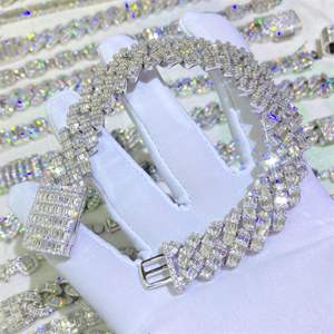 Pulsera de eslabones cubanos de diamantes Baguette de 2 filas Iced Out - Product Image 1