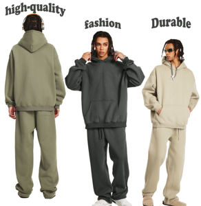 Ensemble de survêtements 2 pièces de couleur unie de haute qualité avec impression de logo personnalisé survêtements d'hiver de grande taille avec sweats à capuche pantalons de survêtement - Product Image 2