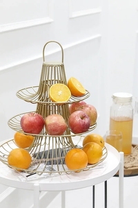 ตะกร้าผลไม้ทอง2ชั้นลวดทำจากโลหะสำหรับห้องนั่งเล่นห้องครัว - Product Image 2
