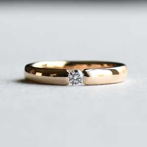 Anillo de Boda de Oro Amarillo Sólido de 14k con Diamante Natural de Corte Brillante de 0.1 CT, Diseño Minimalista de Lujo con Engaste de Bisel - Product Image 4