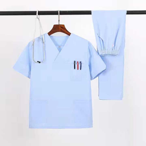Alta calidad personalizada manga corta cuello en V elegante algodón Dobby tela aguja detección mujeres Hospital uniforme conjuntos al por mayor - Product Image 3