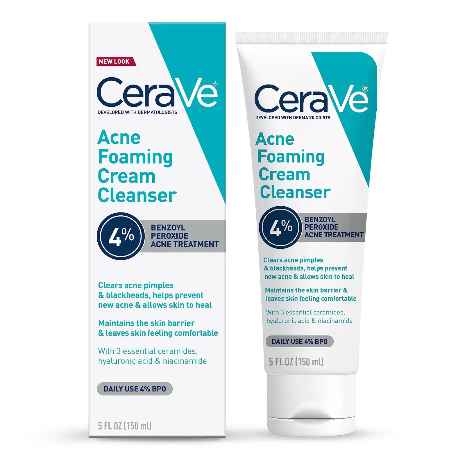 CeraVe Crème moussante anti-acné avec 10% de peroxyde de benzoyle pour le visage et le corps, 5 oz