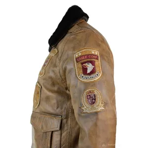 Nouvel arrivage veste en cuir bombardier design de mode/blouson aviateur pour homme, pilote volant, Vintage, col en fourrure noire amovible - Product Image 5