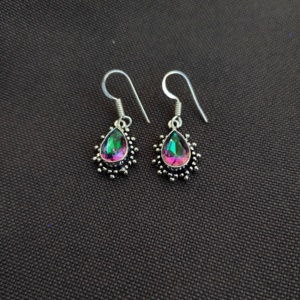 ต่างหูประดับเพชรบุษราคัมประดับลูกแพร์สไตล์โบฮีเมียนทองเหลืองชุบทองทำมือสำหรับสตรีหมั้น - Product Image 3