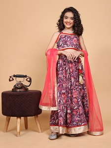 Nuevo Lanzamiento VESTA EXPORTS Conjunto Casual de Lehenga Choli para Niñas, Manga de un Solo Lado, Tela Vaquera, Dupatta Estampada, Chinon Chiffon Lavable - Product Image 5