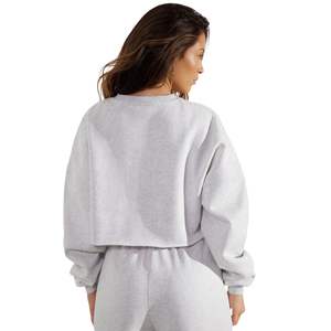 Custom Logo Women's Cotton Drop Shoulder Solid Plus Size High Street Cropped Pullover <b>Hoodies</b> Raw Hem Cut Edge Long Sleeve Sweat - Product Image 3