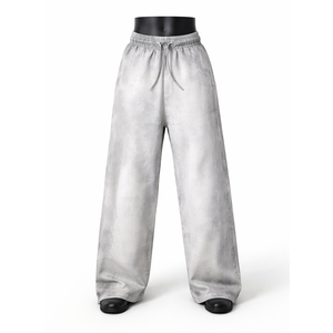Pantalones de chándal anchos y holgados de algodón con forro polar para hombre, color gris lavado, estilo urbano, con logo personalizado - Product Image 1