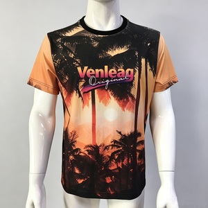 T-shirt Uomo Regular Fit in Jersey 100% Cotone 220gsm con <span class=keywords><strong>Stampa</strong></span> Grafica Vintage Palma Tropicale Tramonto, Logo Venleag, Blu Sfumato - Product Image 2
