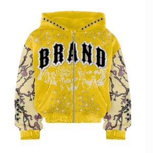 Your Branding Rhinestone & Crystal Work <b>Graphic</b> Hoodies Custom Color <b>Zip</b>-<b>up</b> Sweatshirt Hip Hop Style Streetwear Cropped <b>Hoodie</b> - Product Image 5