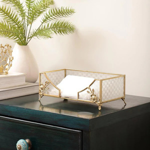 Elegant Glass and Metal Frame Napkin <b>Box</b> for Stylish Dining Chic Glass Napkin <b>Box</b> with Sleek Metal Frame - Product Image 1