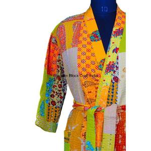 Veste matelassée d'hiver pour femme, motif peint à la main, 100% coton biologique, réversible, écologique, respirante, longue, trois-quarts - Product Image 4