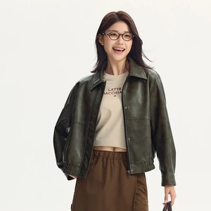 Veste coupe-vent imperméable en cuir véritable texturé rétro pour hommes - Product Image 4