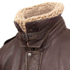 Veste en cuir pour hommes en gros d'usine pour motard veste à col en fourrure à manches longues en cuir d'agneau véritable vieilli - Product Image 4