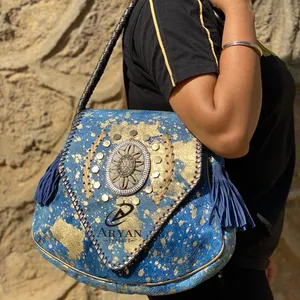Tas jinjing kulit bulu metalik asli bergaya baru tas tangan wanita mewah tas belanja Concho tengah kualitas tinggi Fesyen