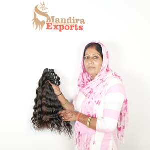 Extensions de cheveux humains vierges indiens 100% naturels, double trame, soyeux et ondulés, couleur noire non traitée - Product Image 4