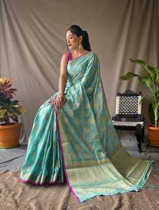 Sarees de Tejido Suave de Dos Tonos, Estilo Moderno Tradicional Indio, Último Diseño, para la Moda Femenina, Venta al por Mayor en Línea - Product Image 6