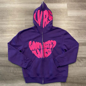 Streetwear à imprimé lettres pour hommes Sweat à capuche zippé de haute qualité Sweats à capuche en coton polaire surdimensionné - Product Image 5