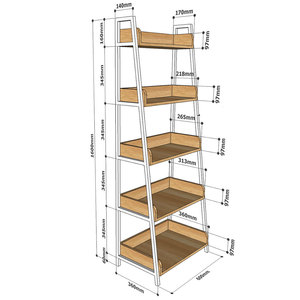CASAN 60x36x160cm KS68093 Trapezoid 5-Tier Shelf Rubber Wood Standing Type for Living Room Storage-Bags Tools - Product Image 4