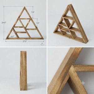 <b>Wooden</b> <b>Triangle</b> Shelf Geometric Minimalist Decorative Storage Rack Single-Piece Handcrafted Design - Product Image 5