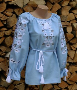 Top con bordado Floral y manga de globo para mujer, Top con cuello redondo con borlas para chicas - Product Image 1