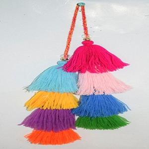 Llavero con borlas de 5 pulgadas para decoración de bolsos, anillo con borlas de color azul y rojo para la confección de prendas de vestir, con diamantes indios - Product Image 2