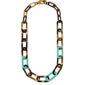 สร้อยคอเขาควายสีน้ำตาลและสีขาวเคลือบสีเทอร์ควอยซ์และสีทองทำด้วยมือทำจากเขาควายธรรมชาติสินค้าอินเดีย - Product Image 5