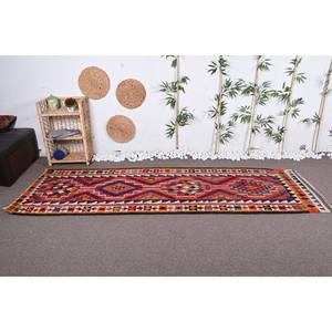 Tapis turc vintage rouge orange classique 3.1x9.6 pieds laine patchwork grande surface avec support en latex pour couloir ou chambre à coucher - Product Image 2
