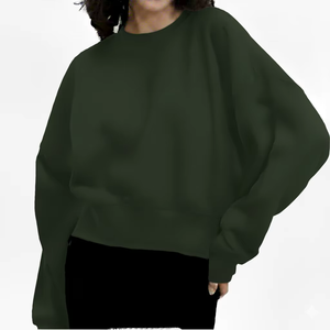 Women Oversized <b>Mock</b> <b>Neck</b> Long Sweatshirt Cozy Cotton Fleece Front Logo Loose Fit Winter Streetwear <b>Top</b> - Product Image 1