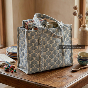 Indian Hand Block Print Quilted Cotton Summer Open Tote <b>Bag</b> Women Large <b>Fabric</b> Shopper Shoulder Wholesale Manufacturer - Product Image 5