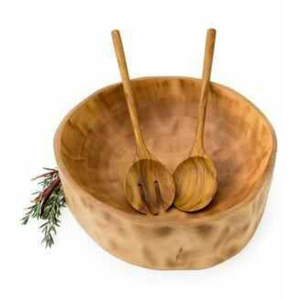 Fancy Acacia Wood Salad Bowl Set With Serving Utensils Handcrafted Natural Finish Food Safe Wood Serving Bowl For <b>Kitchen</b> Dining - Product Image 1