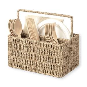 Best quality restaurant cutlery holder seagrass utensil caddy woven <b>sea</b> <b>grass</b> flatware <b>basket</b> - Product Image 2