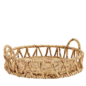 Vente en gros de grands plateaux en jacinthe d'eau faits à la main, panier naturel tissé à la main avec poignées, organisateur de rangement écologique en provenance du Vietnam - Product Image 1