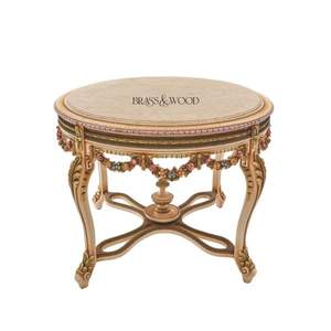 Mesa de entrada clásica de lujo con tablero de mármol y detalles florales pintados a mano - Product Image 1