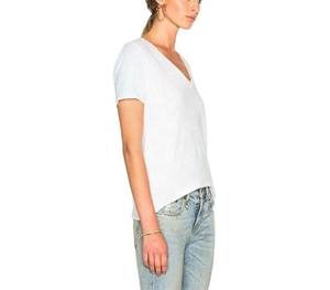 Camisetas de algodón de manga corta para mujer, Top descuento, alta calidad, venta al por mayor, Color sólido, cuello en V, 2023 - Product Image 2