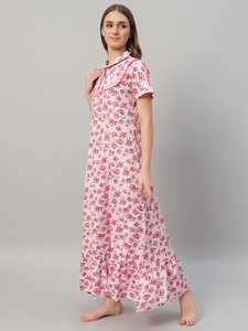 Camicia <span class=keywords><strong>da</strong></span> <span class=keywords><strong>Notte</strong></span> <span class=keywords><strong>da</strong></span> Donna 100% <span class=keywords><strong>Cotone</strong></span> con Pizzo, <span class=keywords><strong>Mezza</strong></span> <span class=keywords><strong>Manica</strong></span>, Lunghezza Intera, Tessuto Traspirante, Collo Tondo, Elegante per Autunno, Primavera, Estate - Product Image 3