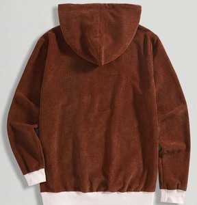 Sudadera con Capucha de Pana para Hombre, Bolsillo de Parche, Estilo Urbano Vintage, Mezcla de Algodón, Sudadera Informal, Fabricante de Logotipos Personalizados - Product Image 2