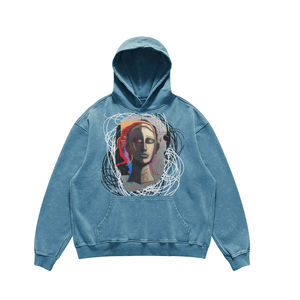 Baby Pink Color Acid Wash Calidad Premium Transpirable a prueba de viento Calentamiento sobre tamaños Pullover Hoodie Hombres - Product Image 5