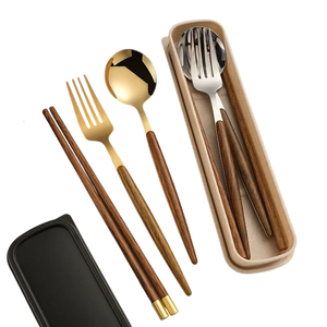 Ensemble de couverts en acier inoxydable au design unique avec manche en bois naturel, ensemble de couverts de table moderne de style ferme pour la maison et le restaurant - Product Image 4