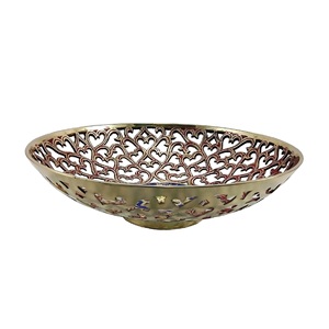 Lujoso cuenco de latón en tono cobre con estampado de esmalte, cuencos de frutas de Metal, superventas, decoraciones para mesa de desayuno, servicio - Product Image 1