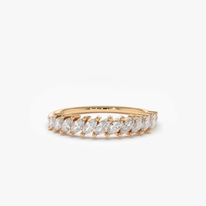 Exquisita alianza de boda con diamante marquise cultivado en laboratorio de 0.40 ct, claridad E-F VVS, en oro macizo de 14K, anillo de compromiso con engaste de garras, muy solicitado. - Product Image 3