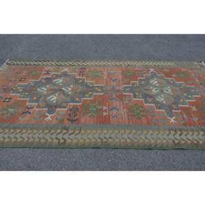 Alfombra verde naranja Kilim de área grande, 5,6x10,7 pies, tejido plano turco, respaldo de látex de lana para pasillo, habitación rectangular, modelo de habitación, alfombra - Product Image 3